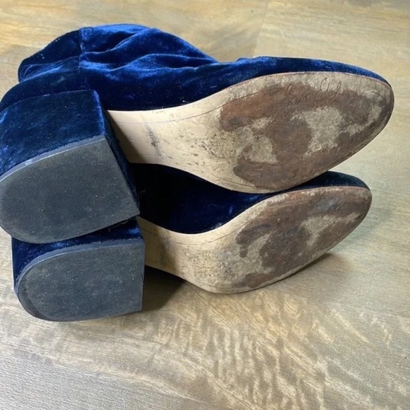 Sam Edelman Taye Blue Velvet Zip Chunky Block Heel Ankle Boot - Picture 6 of 9